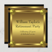 黒エレガントと金ゴールドマンズ退職金パーティー 招待状 (正面/裏面)