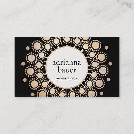 黒エレガントと金ゴールドマンダラ美しいサロン 名刺 (正面)