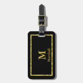黒エレガントと金ゴールドモノグラムと名前テンプレート ラゲッジタグ (正面縦)