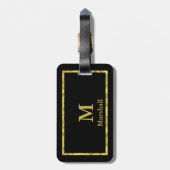 黒エレガントと金ゴールドモノグラムと名前テンプレート ラゲッジタグ (裏面縦)