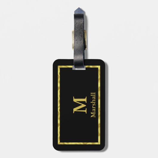黒エレガントと金ゴールドモノグラムと名前テンプレート ラゲッジタグ (裏面縦)