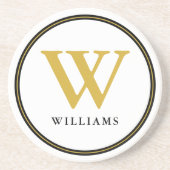 黒エレガントと金ゴールドモノグラムのイニシャル名 コースター (正面)