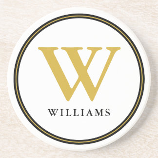 黒エレガントと金ゴールドモノグラムのイニシャル名 コースター