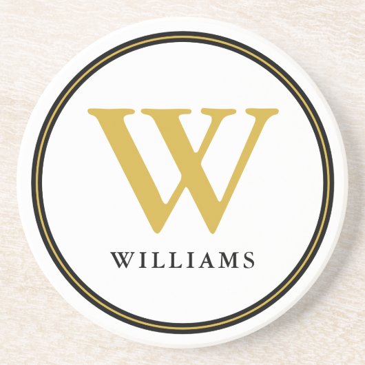 黒エレガントと金ゴールドモノグラムのイニシャル名 コースター (正面)