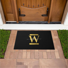 黒エレガントと金ゴールドモノグラムのスクリプモダント ドアマット