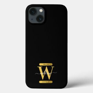 黒エレガントと金ゴールドモノグラムのスクリプモダント iPhone 13ケース