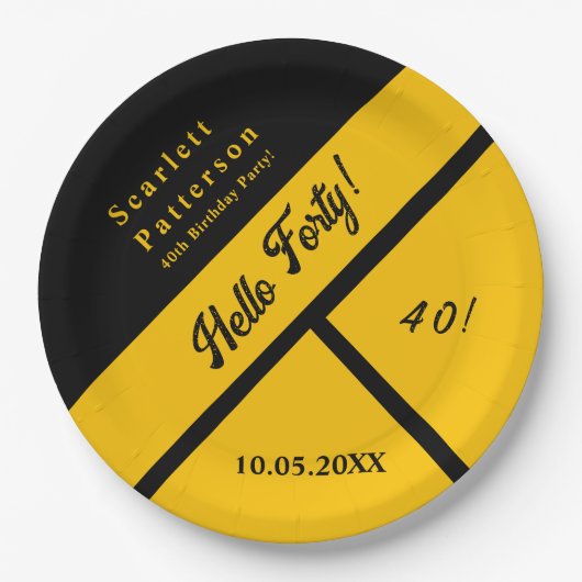 黒エレガントと金ゴールドラグジュアリーシック40th誕生日 ペーパープレート (正面)