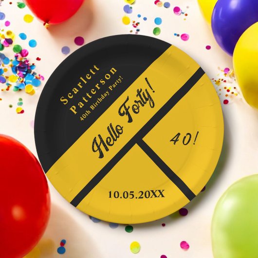黒エレガントと金ゴールドラグジュアリーシック40th誕生日 ペーパープレート