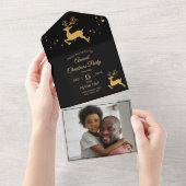 黒エレガントと金ゴールドルドルフ オールインワン招待状 (貼ってはがせる)