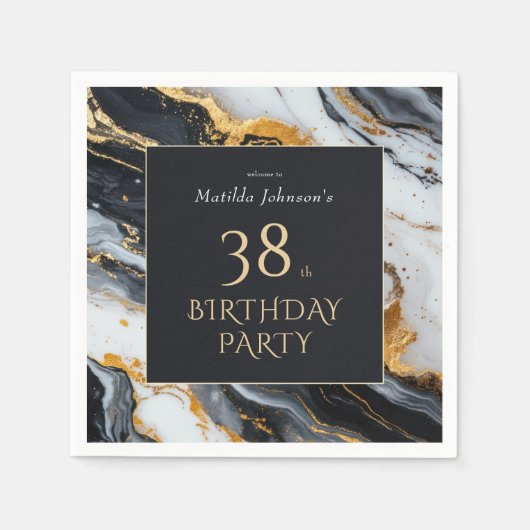 黒エレガントと金ゴールド任意の年齢の誕生日パーティー スタンダードカクテルナプキン (正面)