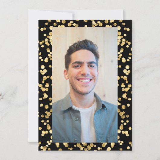 黒エレガントと金ゴールド写真40th誕生日パーティー 招待状 (裏面)