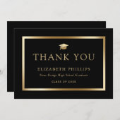 黒エレガントと金ゴールド卒業 サンキューカード (正面/裏面)