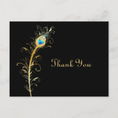 黒エレガントと金ゴールド孔雀フェザーありがとう ポストカード (正面)