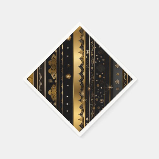 黒エレガントと金ゴールド対角ストライプの スタンダードカクテルナプキン (角)