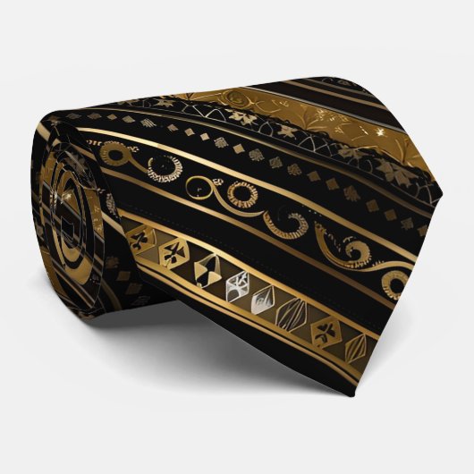 黒エレガントと金ゴールド対角ストライプの ネクタイ (ロール)