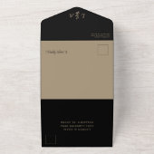 黒エレガントと金ゴールド書道写真結婚の オールインワン招待状 (外側)