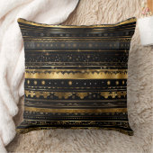 黒エレガントと金ゴールド水平ストライプの クッション (ブランケット)