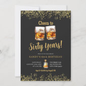 黒エレガントと金ゴールド男性の成人任意の年齢誕生日 招待状 (正面)