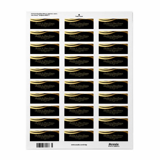 黒エレガントと金ゴールド結婚の差出人住所 ラベル (フルシート)