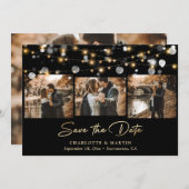 黒エレガントと金ゴールド結婚の4枚の写真 セーブザデート (正面/裏面)