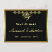 黒エレガントと金ゴールド結婚の 案内ポストカード (正面)