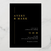黒エレガントと金ゴールド結婚の 箔招待状 (正面)