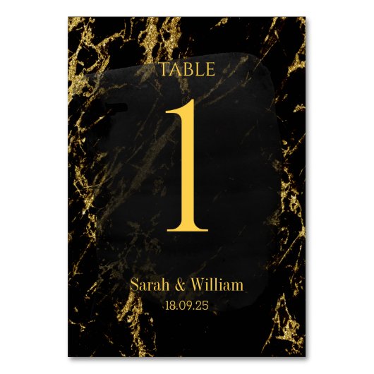 黒エレガントと金ゴールド結婚大理石の表番号 テーブルナンバー (裏面)