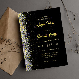 黒エレガントと金ゴールド結婚式招待状 セーブザデート