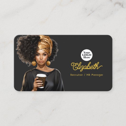 黒エレガントと金ゴールド黒女性ボスブランディング 名刺 (正面)