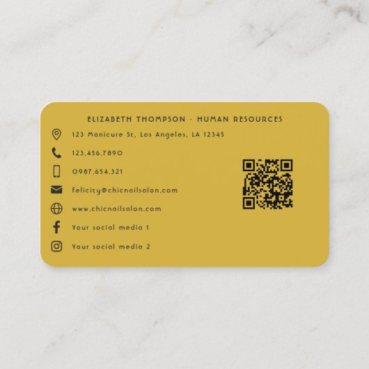 黒エレガントと金ゴールド黒女性ボスブランディング 名刺 (裏面)