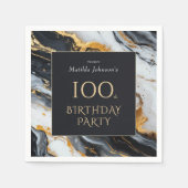 黒エレガントと金ゴールド100th誕生日パーティー スタンダードカクテルナプキン (正面)