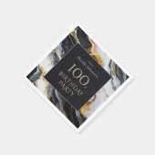 黒エレガントと金ゴールド100th誕生日パーティー スタンダードカクテルナプキン (角)