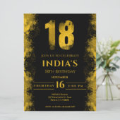 黒エレガントと金ゴールド18th誕生日パーティー 招待状 (スタンド正面)