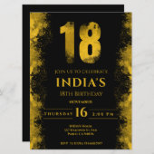 黒エレガントと金ゴールド18th誕生日パーティー 招待状 (正面/裏面)