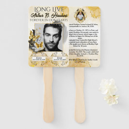 黒エレガントと金ゴールド2枚の写真葬儀/メモリアル ハンドファン