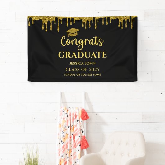 黒エレガントと金ゴールド2025おめでとう卒業 横断幕 (インサイチュ)