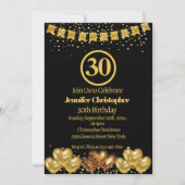 黒エレガントと金ゴールド30歳の誕生日パーティー 招待状 (正面)