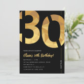 黒エレガントと金ゴールド30歳の誕生日パーティー 招待状 (スタンド正面)