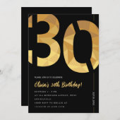 黒エレガントと金ゴールド30歳の誕生日パーティー 招待状 (正面/裏面)