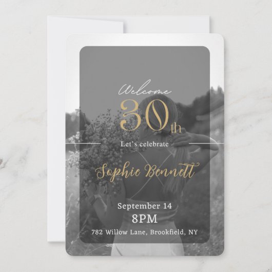 黒エレガントと金ゴールド30歳の誕生日招待状 招待状 (正面)