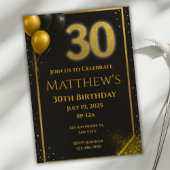 黒エレガントと金ゴールド30歳の誕生日招待状 招待状