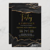 黒エレガントと金ゴールド40と素晴らしい 招待状 (正面/裏面)