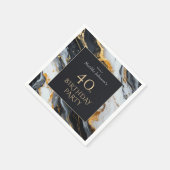 黒エレガントと金ゴールド40歳の誕生日パーティー スタンダードカクテルナプキン (角)