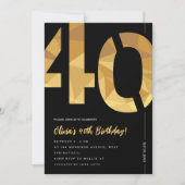 黒エレガントと金ゴールド40歳の誕生日パーティー 招待状 (正面)