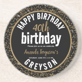 黒エレガントと金ゴールド40th誕生日パーティー コースター