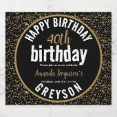 黒エレガントと金ゴールド40th誕生日パーティー スパークリングワインラベル (シングルラベル)