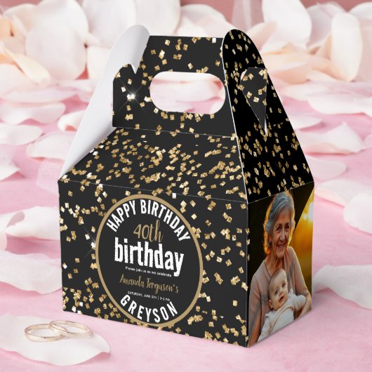 黒エレガントと金ゴールド40th誕生日パーティー フェイバーボックス (ウェディング)