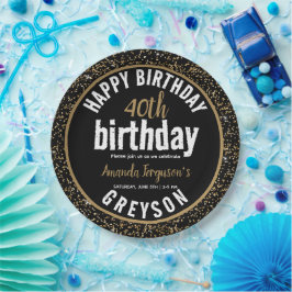 黒エレガントと金ゴールド40th誕生日パーティー ペーパープレート