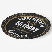 黒エレガントと金ゴールド40th誕生日パーティー ペーパープレート (アングル)