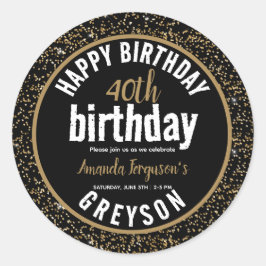 黒エレガントと金ゴールド40th誕生日パーティー ラウンドシール